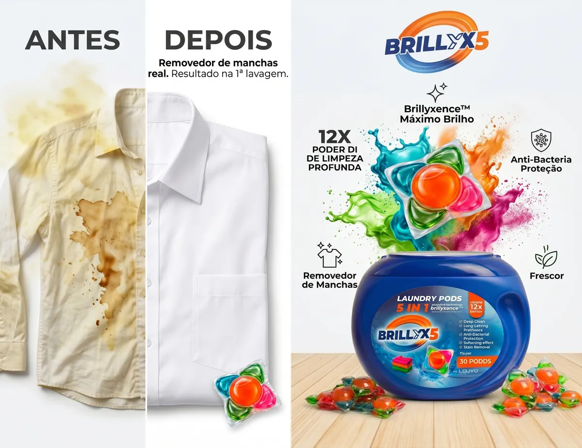 Brillyx5 antes e depois: camiseta manchada vs limpa após a primeira lavagem